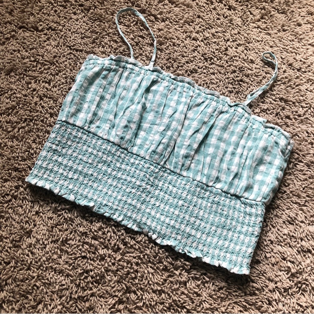 American Eagle | Blue & White Smocked Crop Top